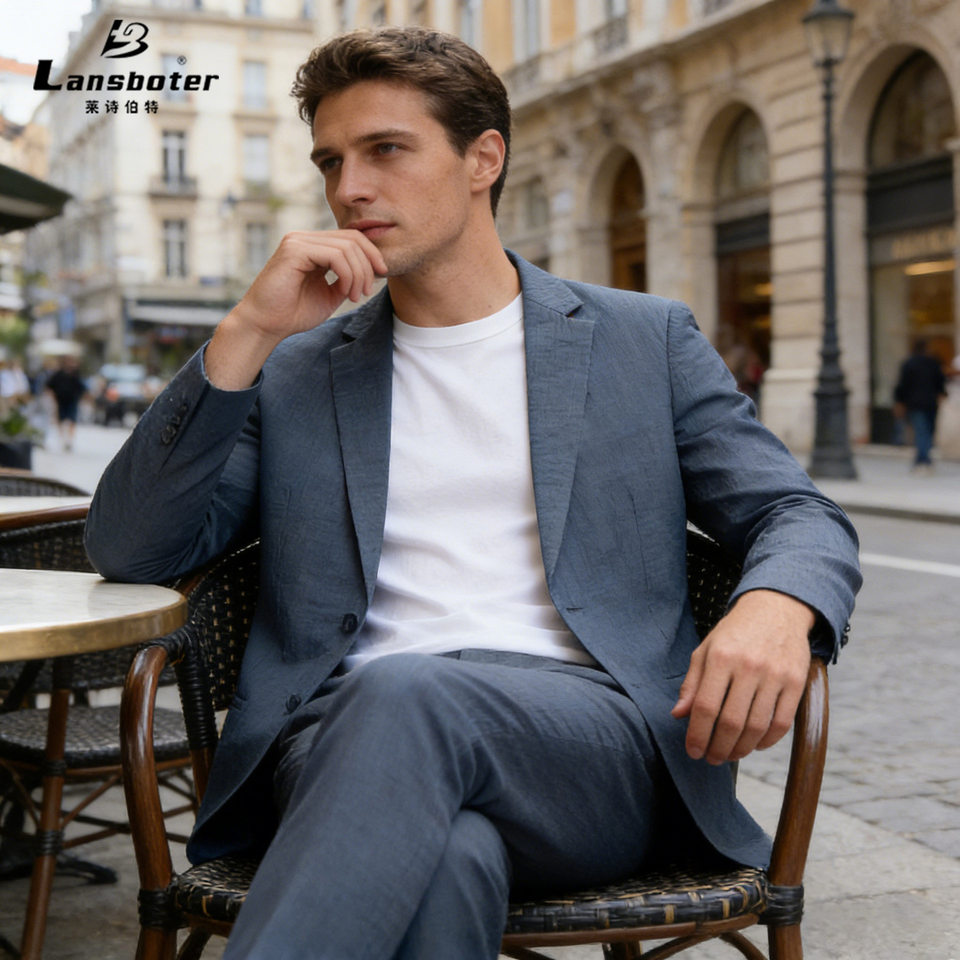 Áo vest nam Tencel Lyocell co giãn chống nhăn thoáng khí phong cách casual — Màu xanh dương, màu đen