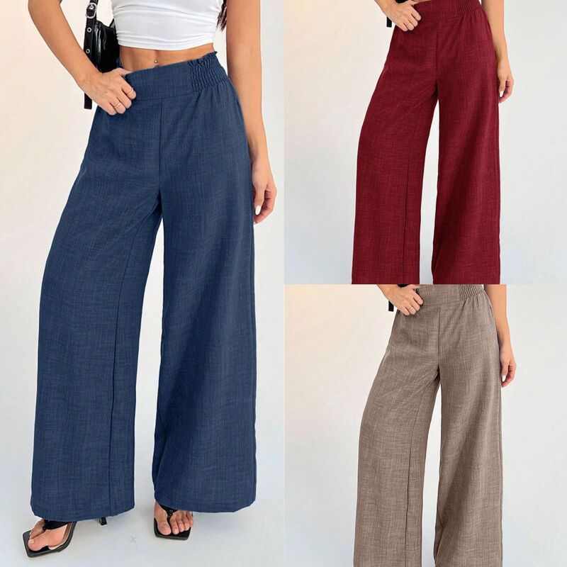 European and American Cross-Border Foreign Trade Women's Popular Independent Station Shein Amazon Temu Pure Color Elastic Wide-Leg Pants European and American Cross-Border Foreign Trade Women's Popular Independent Station Shein Amazon Temu Pure Color Elastic Wide-Leg Pants