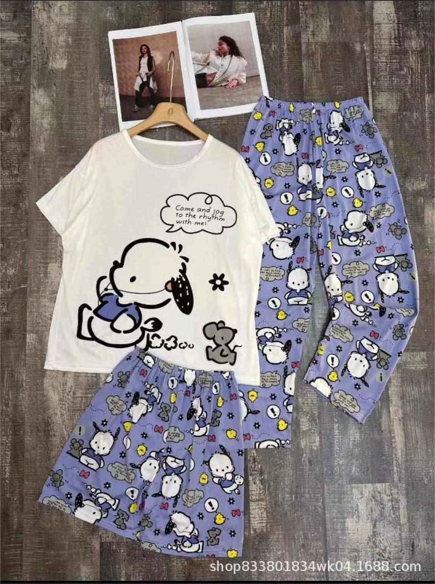 Pijamas transfronterizos de leche de verano pantalones de manga corta tres piezas de dibujos animados lindos ropa de hogar de comercio exterior de labu