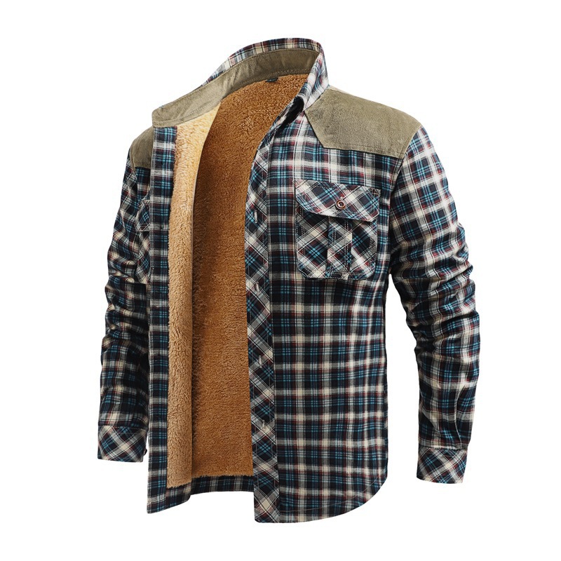 Comercio exterior de fábrica transfronteriza Amazon polar forrado engrosada camisa algodón Plaid casual herramientas de tamaño europeo abrigo de comercio exterior