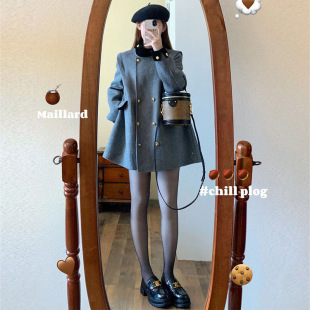Small Fragrance Style Grey Woolen Coat Women's Autumn and Winter 2024 New Woolen Coat High-end Sense Elegant Korean Style for Small Men