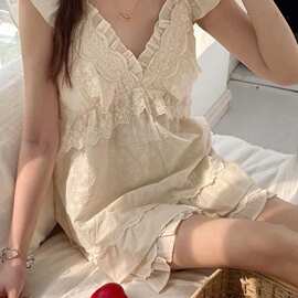 2026年吊带睡衣两件套睡衣新款女睡衣夏天蕾丝夏季韩系ins宫廷风