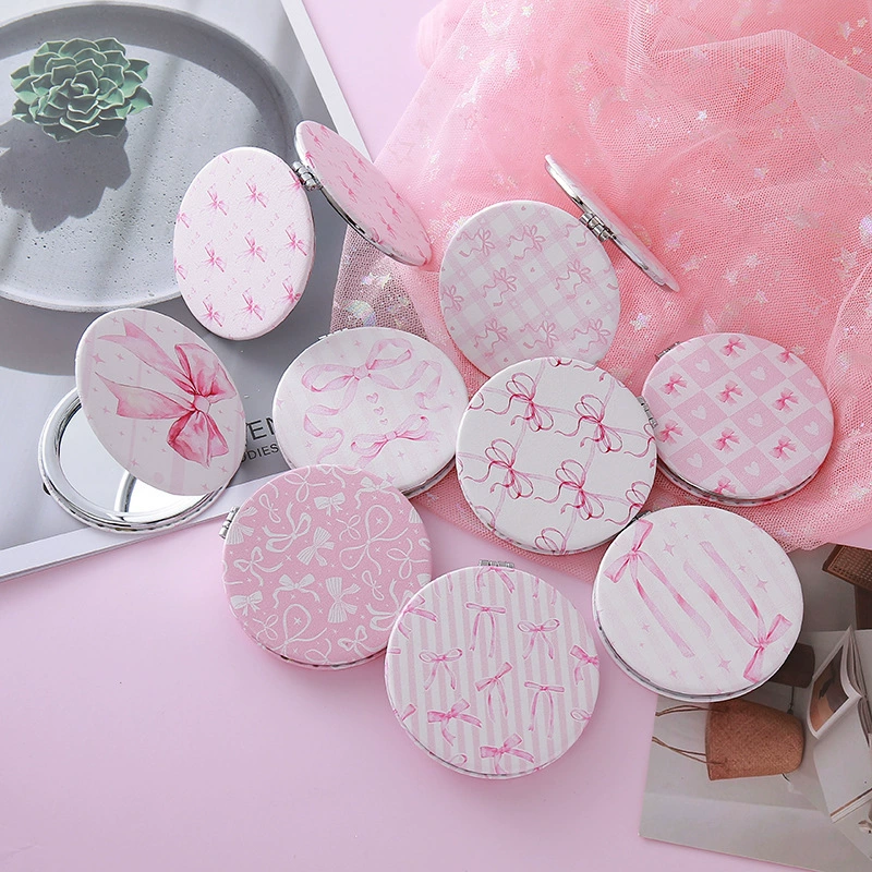 (Cross-border trading), double-sided small cartoon handheld storage system with bow with light, folding mirror