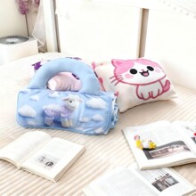 跨境创意小毯子收纳折叠抱枕两用印花法兰绒毛毯车载空调毯午睡毯