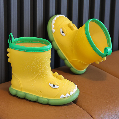 Children's mid-tube rain boots dinosaur cartoon water boots non-slip soft bottom waterproof shoes for boys and girls toddler rubber shoes rain boots for children