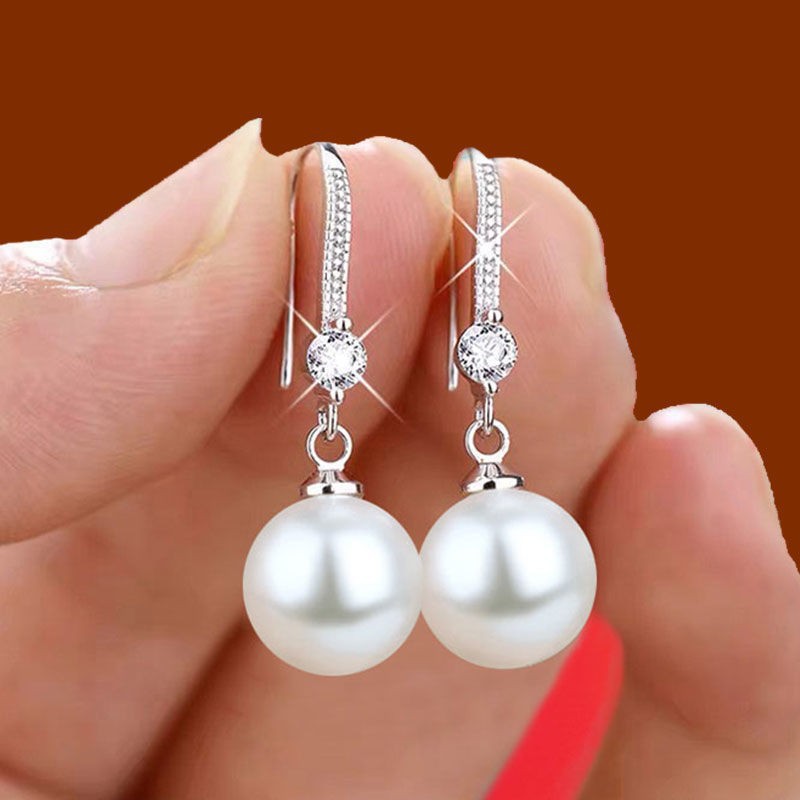 Cross-Border Jewelry Wish Amazon Aliexpress Water Drop Pendant Oval Pearl Earrings Bridal Earrings Earrings