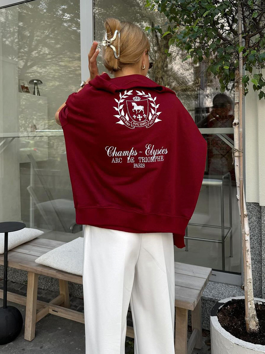 Spring Ankela Red round Neck Women Printed Pullover Sweatshirt Loose Top