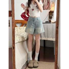 梨形身材浅色高腰字大码宽松显瘦牛仔短裤女夏薄款季阔腿裤胖