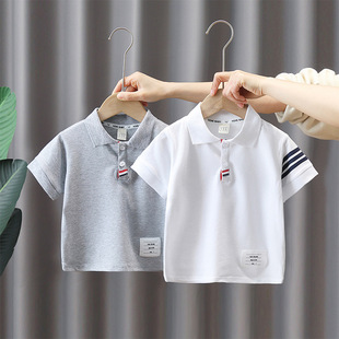 8071 Boys' T-Shirt Short-Sleeved Summer Kidsren's Polo Shirt Baby Style Top Boy Handsome Breathable Half-Sleeved Trendy