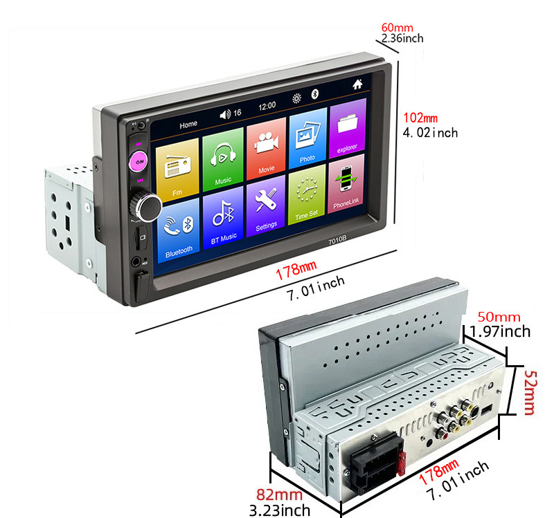 Single-Disk Car Mp5 Player with Capacitive Touchscreen, Carplay, Bluetooth Calling, and Reversing Camera 7018B with Reversing Image
