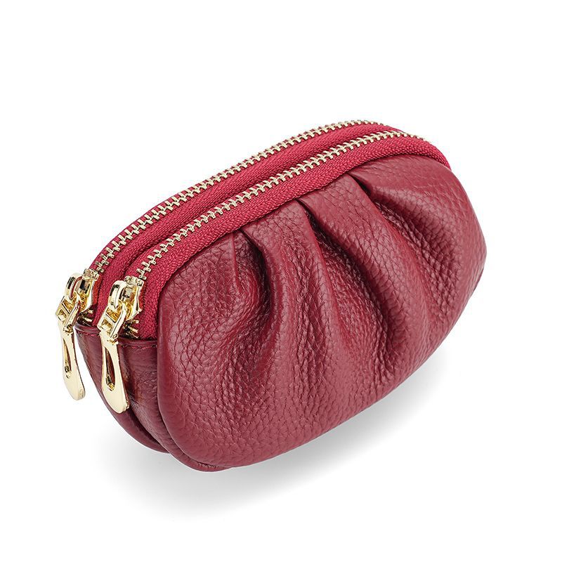 Pequeño bolso de cambio de mujer simple PU multifuncional temperamento práctico plegado tipo doble cremallera bolsa de monedas de mujer