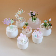淄博瑠璃純手作り小置物ハスの葉ハスの花もやしキノコ雨露鉢植え卓上装飾工芸品