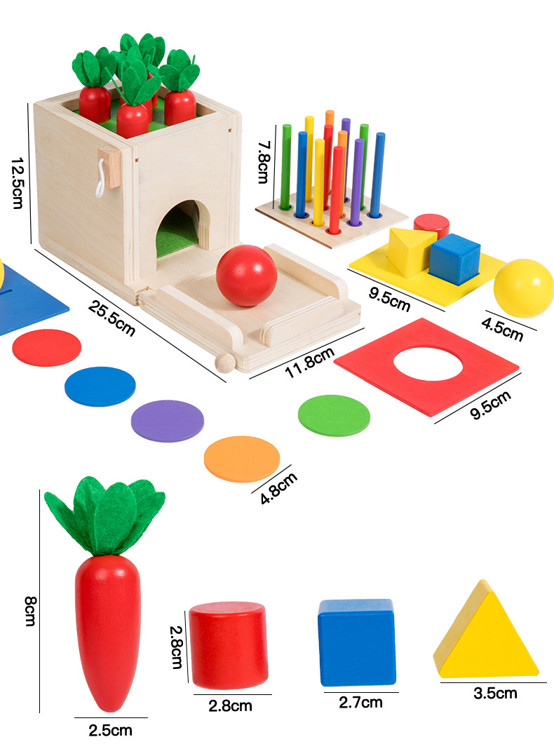 Çapraz Sınır Erken Eğitim Eğitici Montessori Ahşap Dört-İn-One Beş-İn-One Madeni Para Kutusu Çok Fonksiyonlu Havuç Çekme Hedef Kutusu Oyuncak