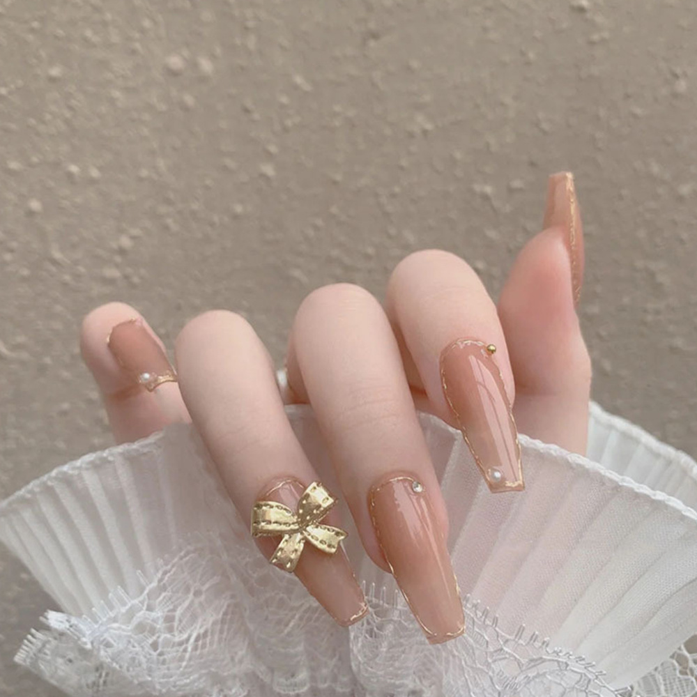 Red Book Same item Ballet golden bow Diamond Fake nails Patch ultrathin Removable Wearing