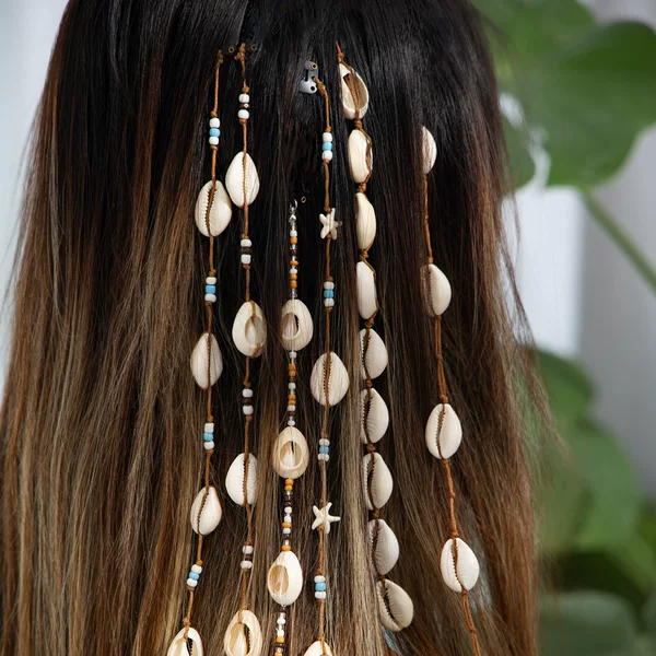 European and American Cross-Border Jewelry Bohemian Tassel Beaded Hair Accessories Beach Style Starfish Shell Vintage Braided Hair Chain for Women