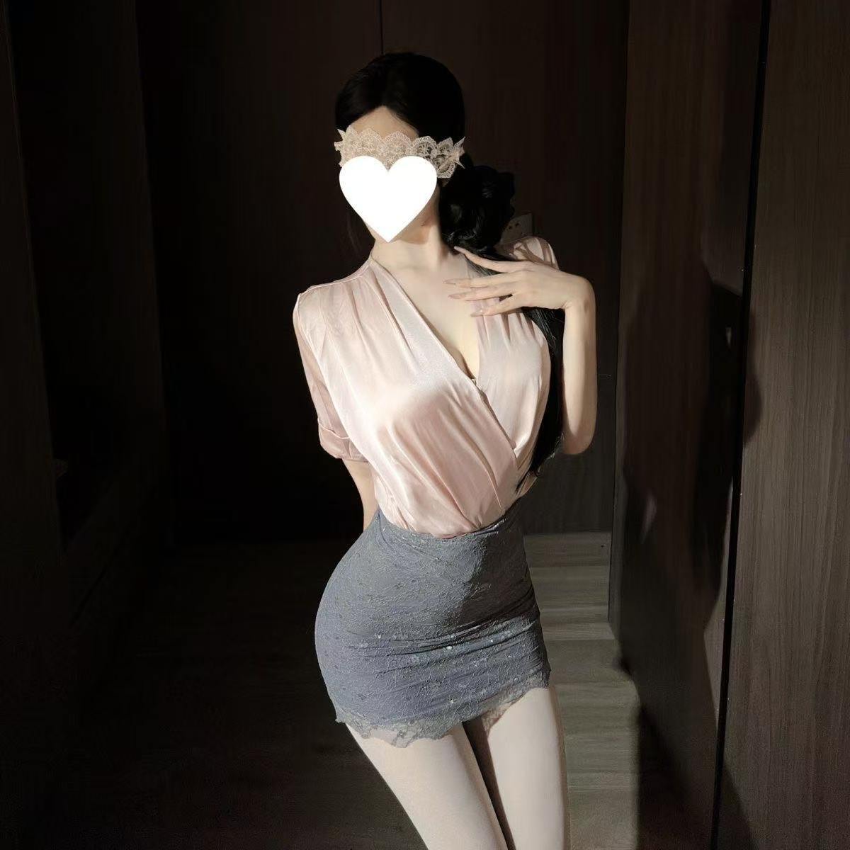 Secretary Uniform Cosplay Set for Women with Shirt, Bodycon Skirt, Blindfold and Tights — detail image 6