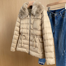 2022秋冬新款时髦洋气可拆卸獭兔毛领系带收腰羽绒服女保暖冬装
