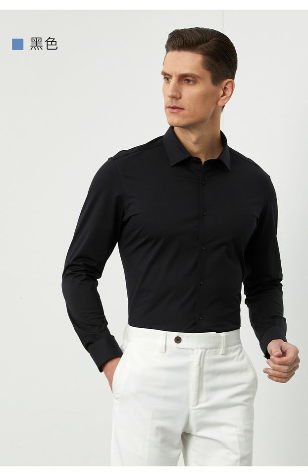 Áo sơ mi nam dài tay dệt kim cotton co giãn cao cấp thoáng khí — Màu Xanh nước biển-dài tay nam-cổ vuông, Màu củ sen-dài tay nam-cổ vuông, Màu xanh ngọc lam-dài tay nam-cổ vuông, Đen-Dài tay-Nam-cổ vuông chi tiết 16