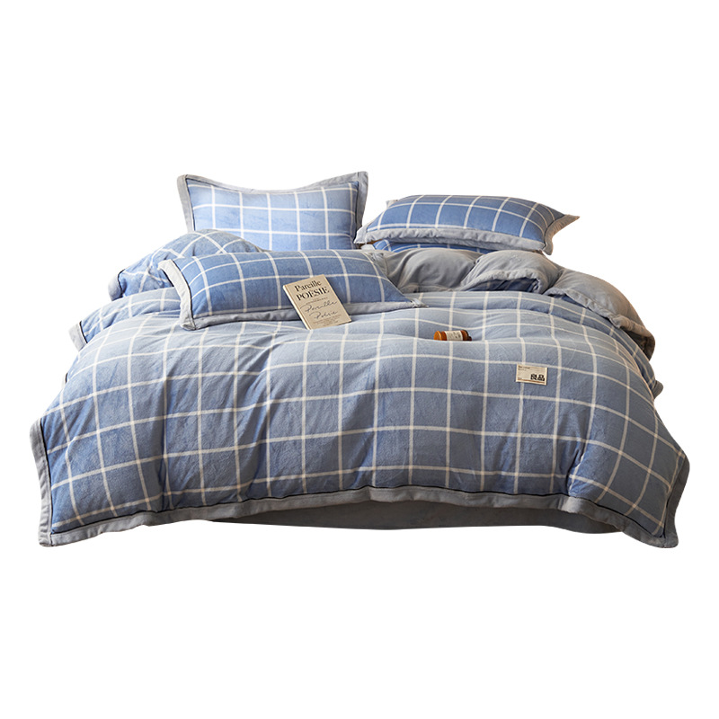 Cama de invierno de terciopelo de leche de cuatro piezas de terciopelo de doble cara de coral de brida de terciopelo de invierno de terciopelo de tres sábanas de colchón gruesas