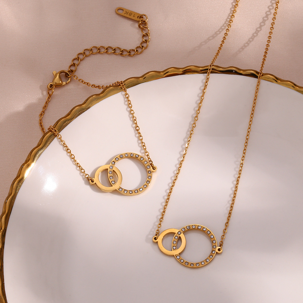 Fashion Round Stainless Steel Plating Inlay Zircon Bracelets Necklace