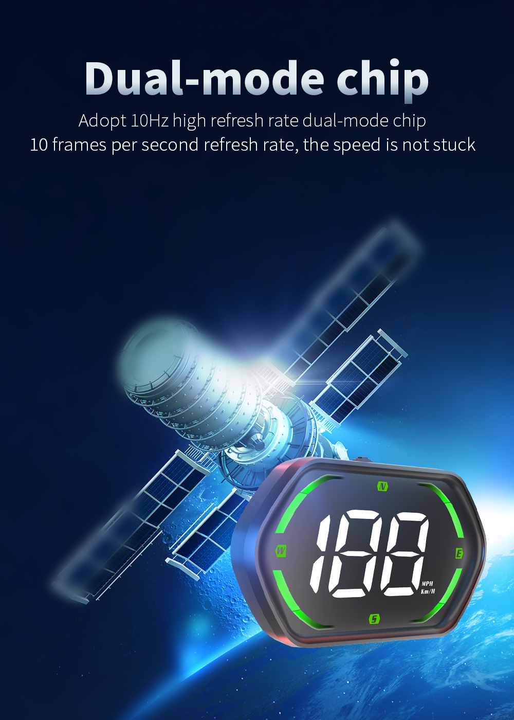 GPS car HUD head-up display with speed and over-speed warning, switchable between metric and imperial units, universal for all vehicles, G22