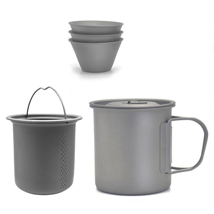 Pure titanium Tea makers travel suit light outdoors tea set Foldable Titanium Cup