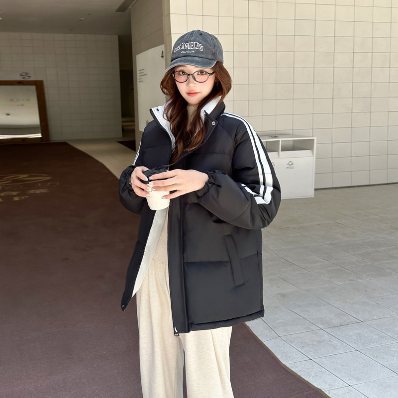 2025 ropa de algodón de pluma de invierno nueva ropa de algodón con cremallera coreana para mujeres suelta gruesa chaqueta de pan caliente para estudiantes