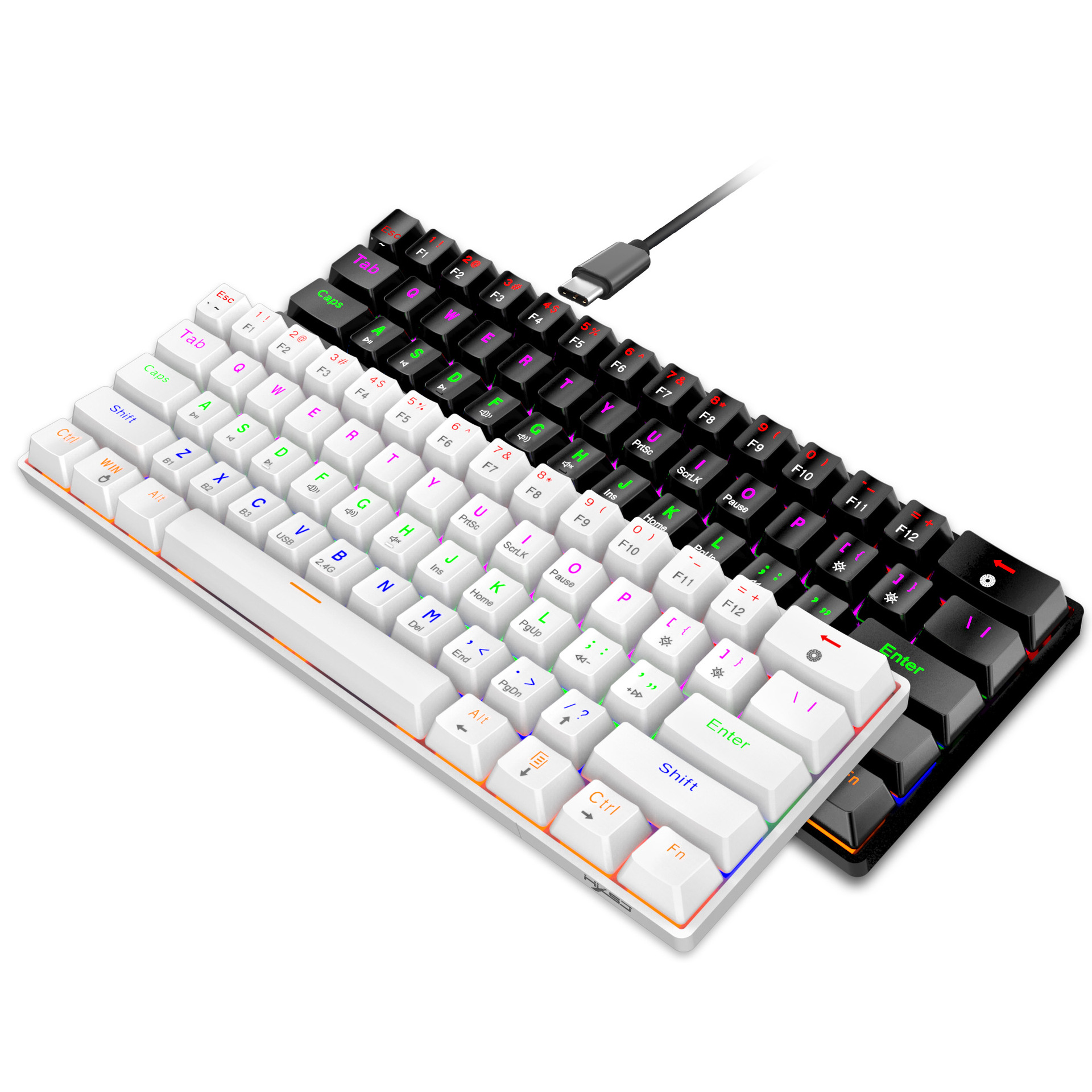 61 key the third mock examination RGB wired wireless Bluetooth mechanical keyboard Green axis game office ABS built-in_voghion.com