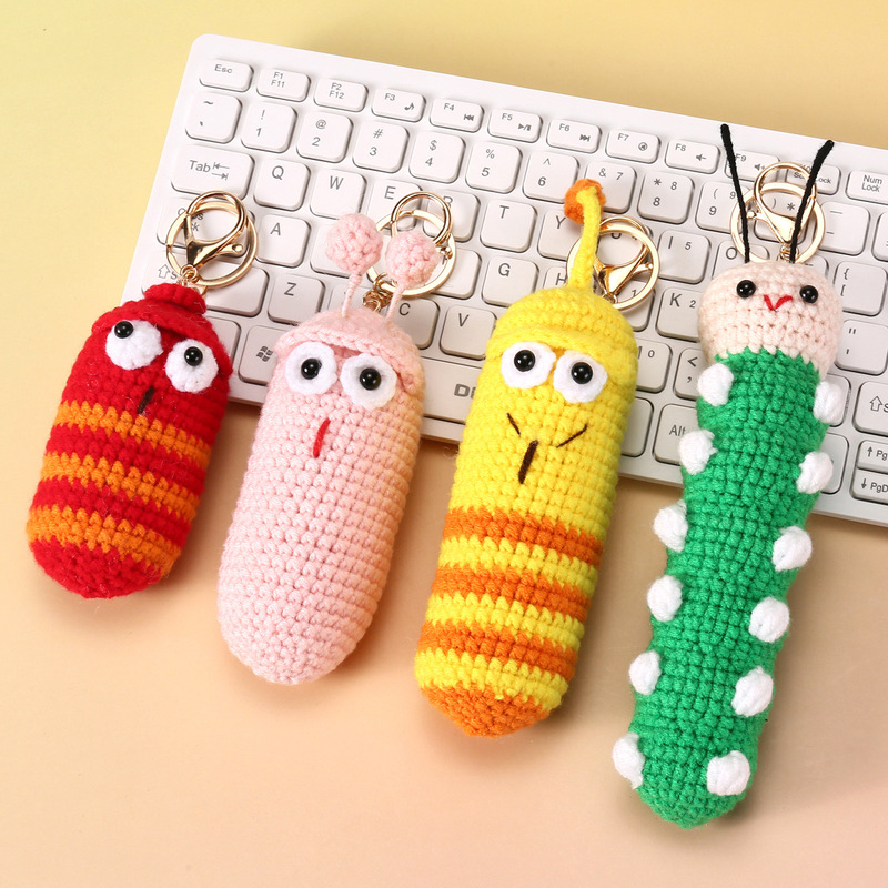 Finished Product: Knitted Funny Bug Caterpillar Keychain Pendant Doll, Cute and Funny Bug Accessory Pendant Decoration
