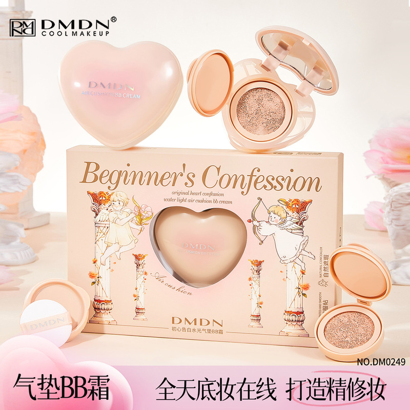 Dmdn Beginner's Confession Water Glow Cushion Bb Cream with 4 Replacement Refills Set, Concealing, Breathable, Lightweight, Long-Lasting Cushion
