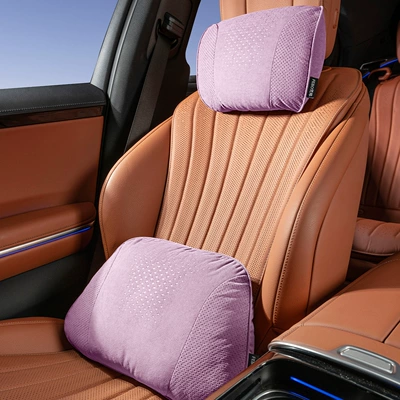 Car Headrest and Lumbar Support, Headrest - s-style-suede-taro-purple-headrest-lumbar-support-set