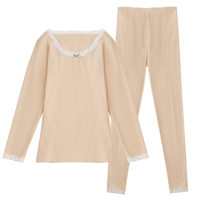 Ropa de otoño para niñas pantalones largos Otoño e Invierno algodón Estudiante delgado de las mujeres borde de encaje Delgado pantalones largos traje de ropa interior térmica de las mujeres