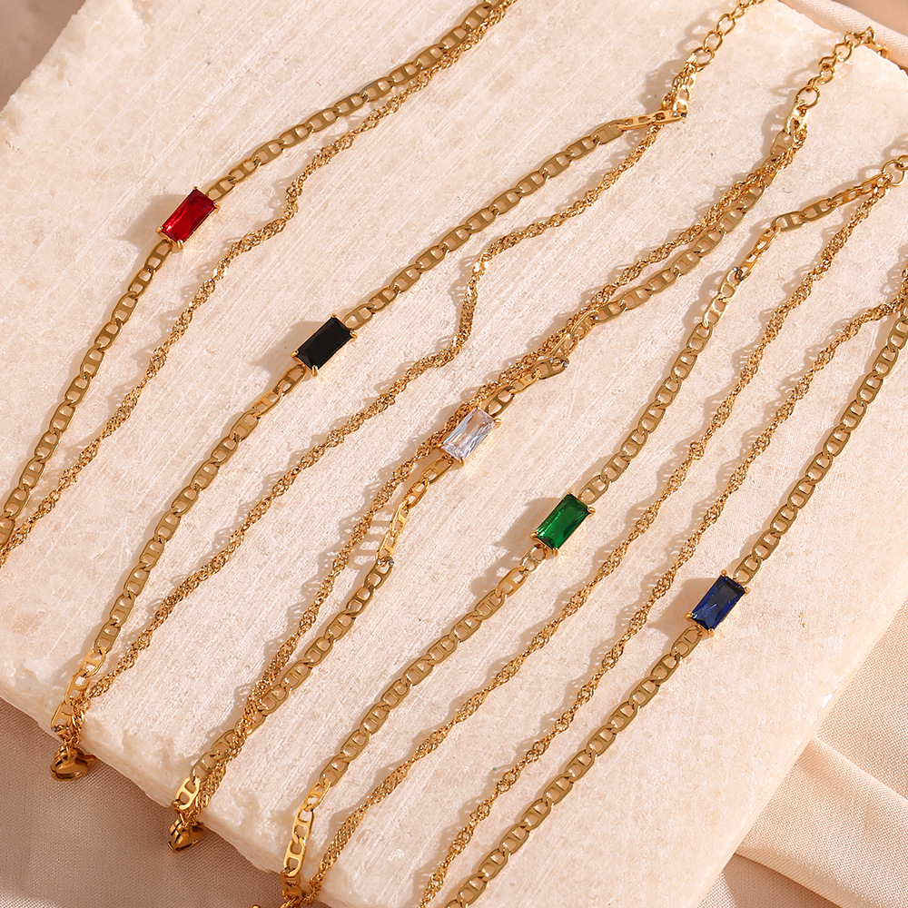 Elegant Square Stainless Steel Gold Plated Zircon Bracelets