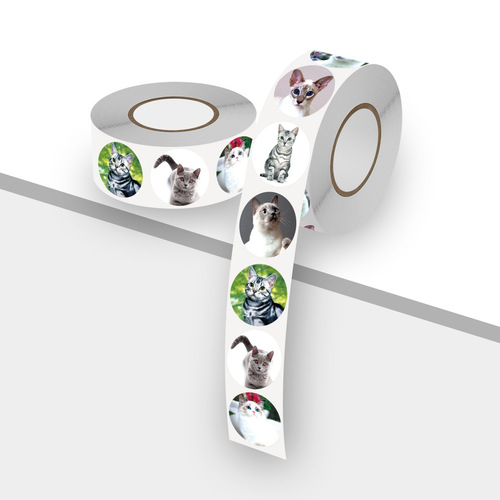 Cat Sticker Gift Pack of 500 Sheets in 1 Roll with Self-Adhesive Circular Labels