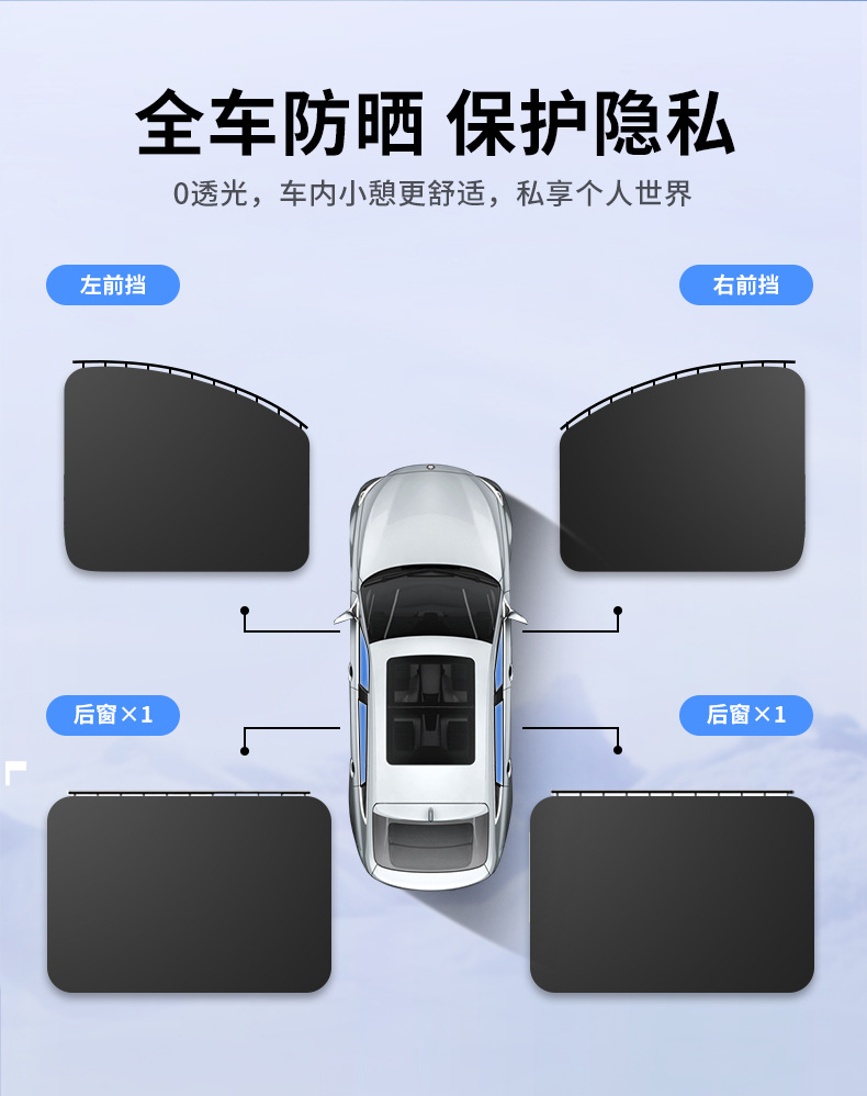 Car sunshade curtain with track system for sun protection and heat insulation, rear side window curtain for privacy and light blocking in the car