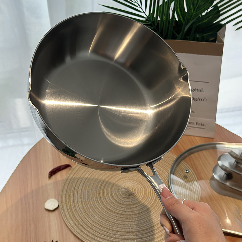 [Experiencia noble] 304 olla de acero inoxidable no recubierto sartén antiadherente wok plano pequeño wok sartén de nieve olla de sopa