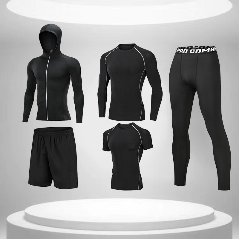 Medias de secado rápido para hombres de manga larga cálido entrenamiento para correr equipo de fitness otoño e invierno traje deportivo elástico alto