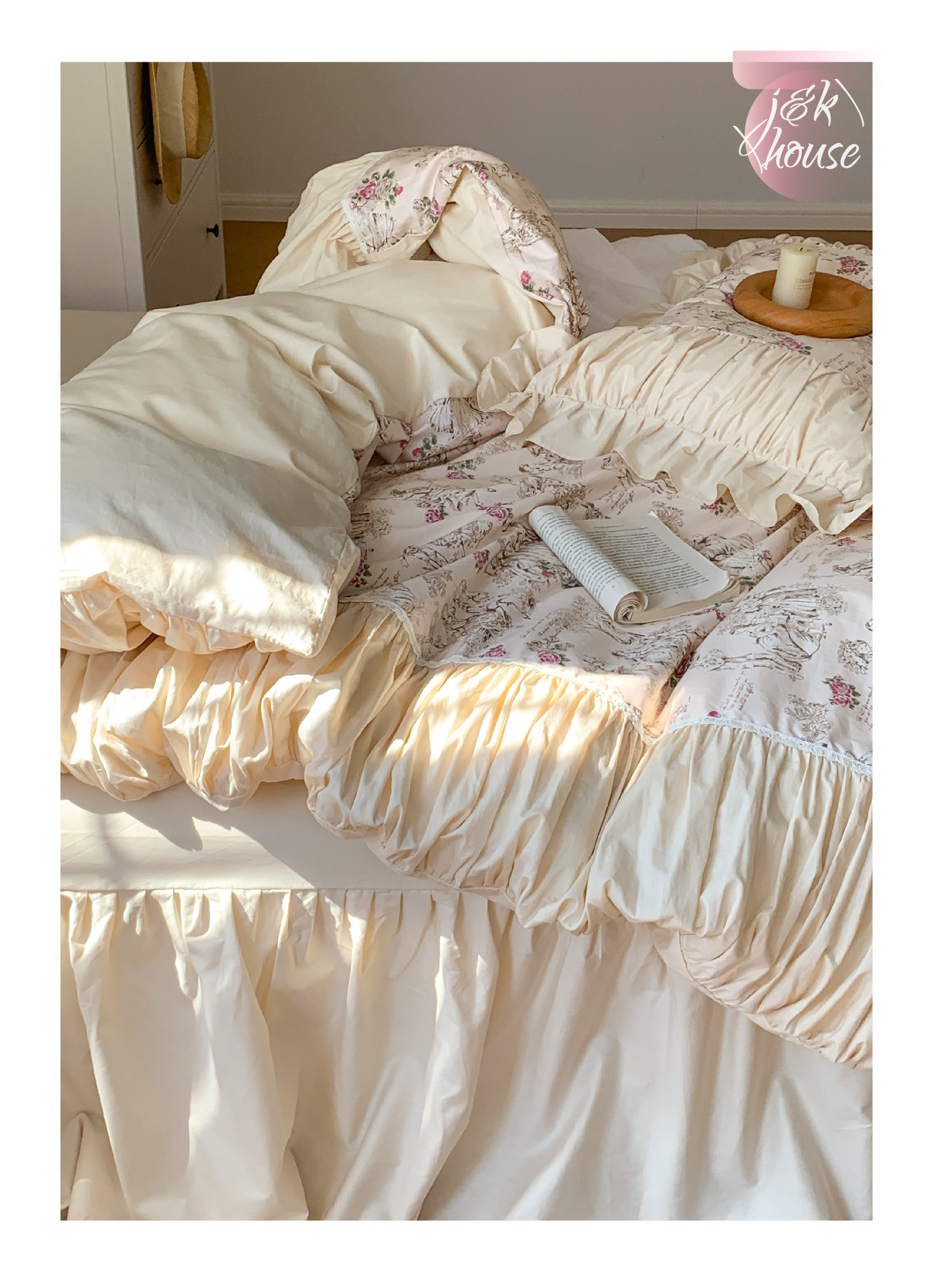 Jogo de cama 4 peças renda vintage estilo princesa boho_voghion.com