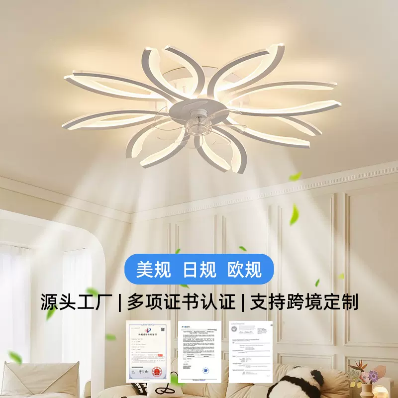 客厅卧室现代简约LED吸顶风扇灯智能静音大风力跨境专供电扇灯具