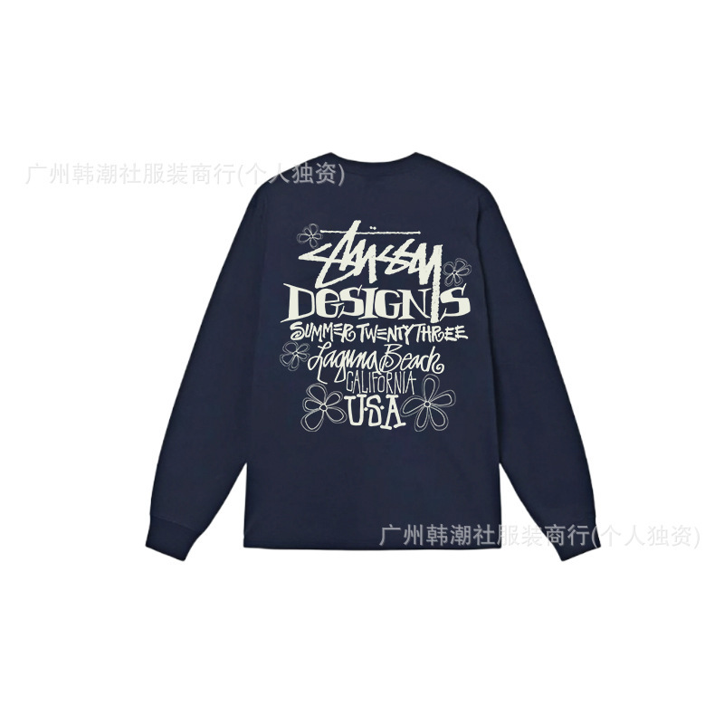 25S跨境斯图西长袖印花t恤美式潮牌STUSSY圆筒布休闲宽松男女同款|undefined