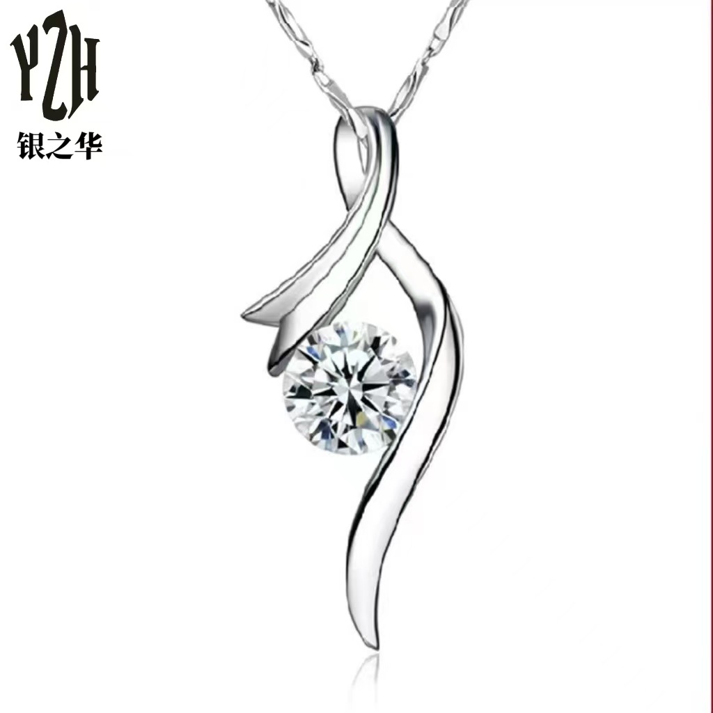 Silver Flower new necklace for women Korean style European and American silver plated jewelry retro natural crystal pendant