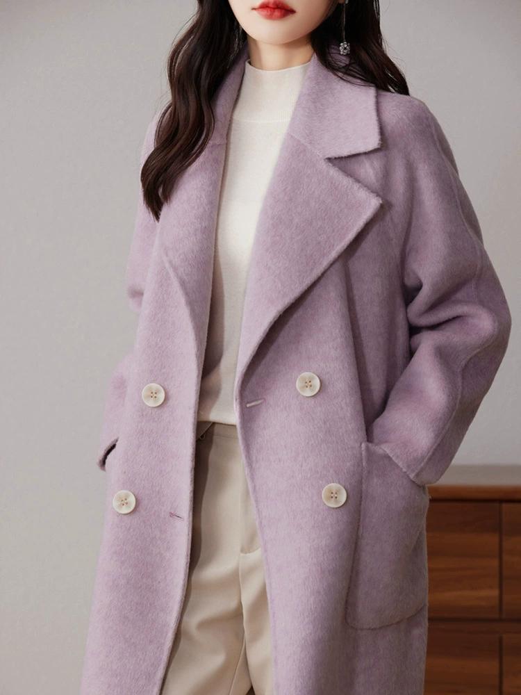 Elite woolen double-sided demi-season long woolen coat, Chanel style, mid-length, for teenagers