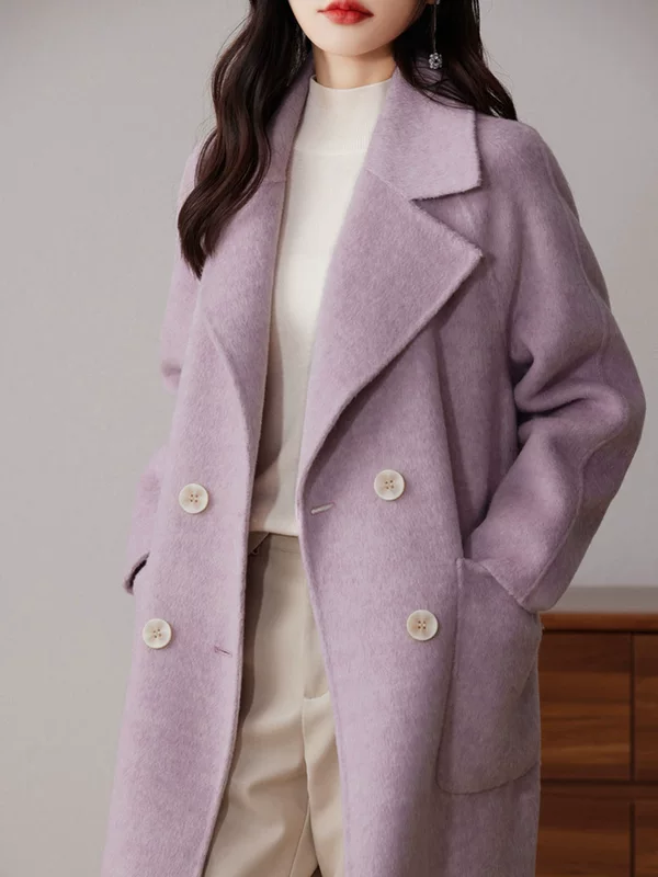 Elite woolen double-sided demi-season long woolen coat, Chanel style, mid-length, for teenagers