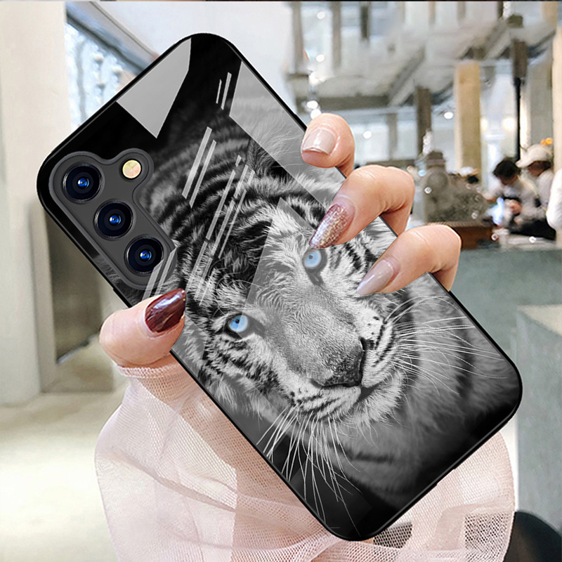 适用三星S26ULTRA手机壳老虎S24保护套A16钢化玻璃壳A07动物头像