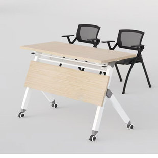Conference Table Special-Shaped Training Splicing Desk Student Institution Folding Strip Table with Wheels Side Flip Training Table and Chair Combination