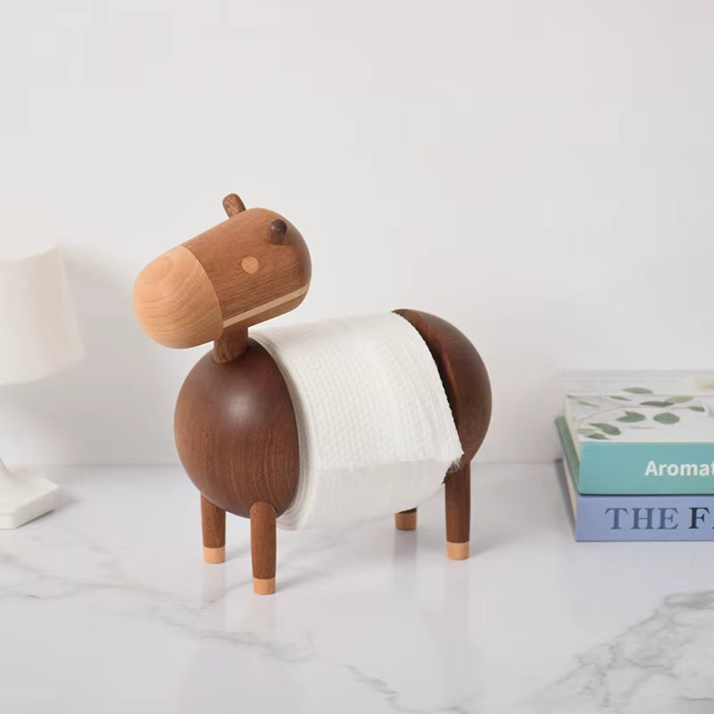 Creative Little Donkey Paper Towel Holder Solid Wood Roll Paper Storage Rack Desktop Wooden Ornaments Coffee Shop Roll Paper Holder Storage Rack