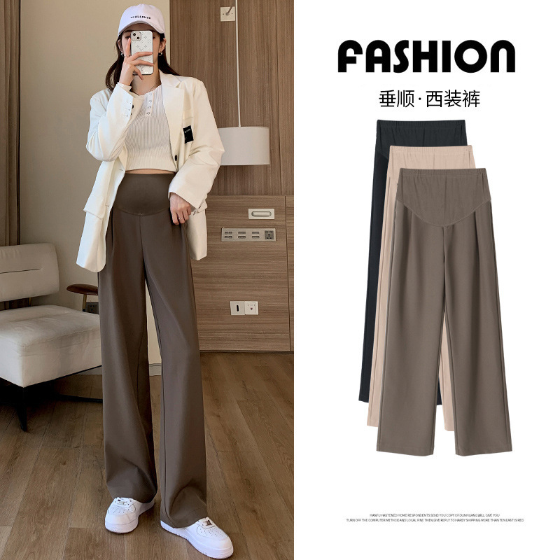 Pregnant women's suit pants Spring and Autumn wear draping slimming professional suit pants straight wide-leg pants belly support pants
