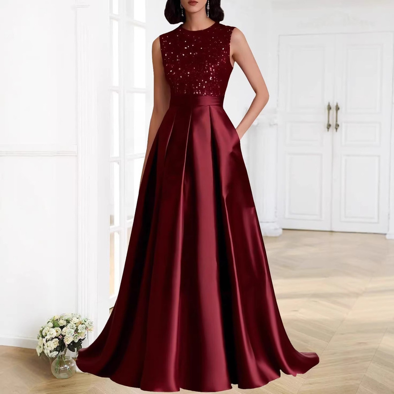 Banquet Host Evening Dress, Long Ball Gown, Simple and Elegant Dress, Spring and Summer Sleeveless Dress, Coming-Of-Age Ceremony Dress Banquet Host Evening Dress, Long Ball Gown, Simple and Elegant Dress, Spring and Summer Sleeveless Dress, Coming-Of-Age Ceremony Dress