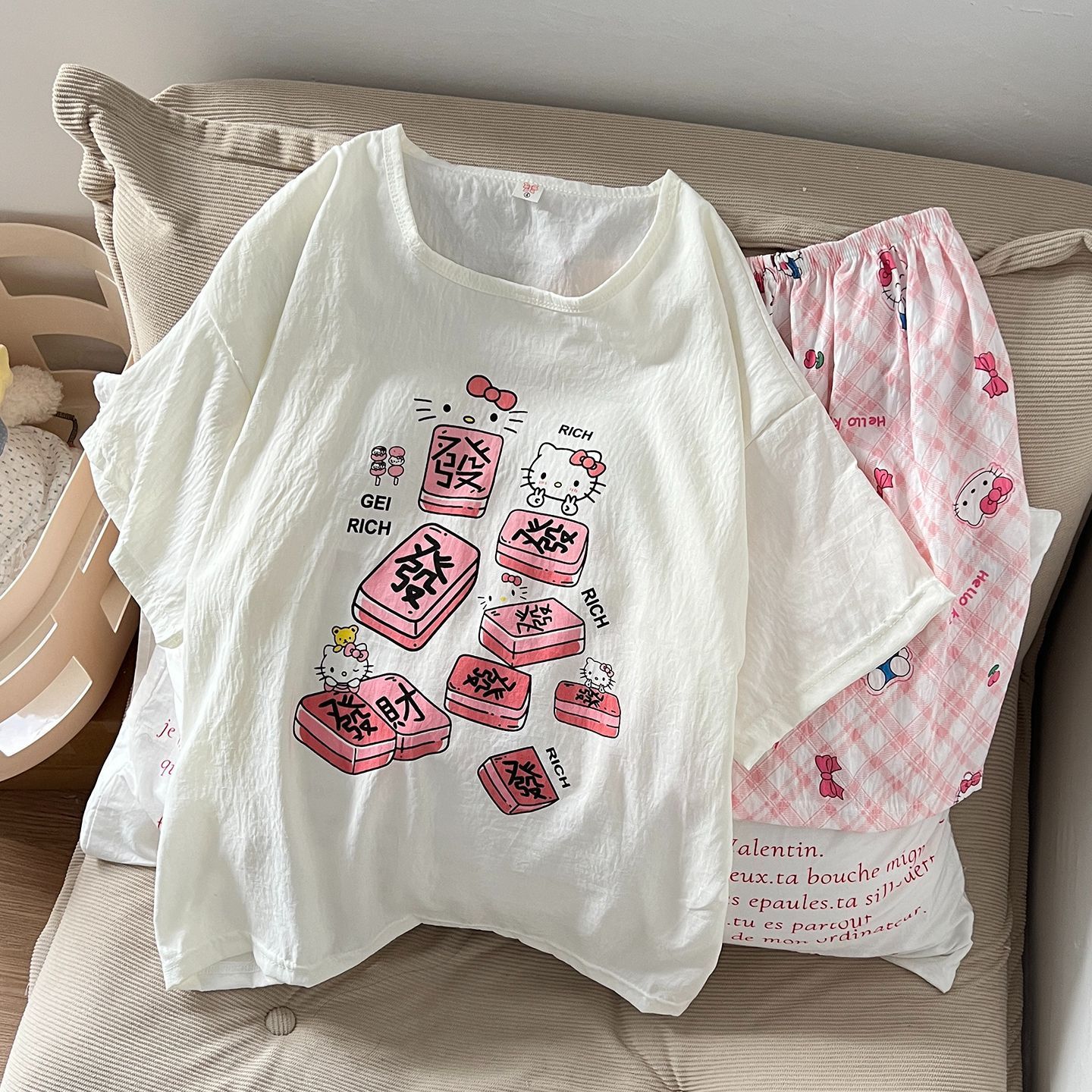 Venta al por mayor transfronteriza de pijamas con almohadillas para el pecho para mujeres pantalones cortos de manga corta de verano, lindo traje de servicio a domicilio coreano, nube de algodón