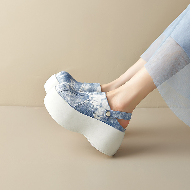 Dép cao gót platform đế dày 8 cm phong cách Trung Hoa, mũi kín, xỏ lười, hai kiểu mặc — màu xanh nhạt